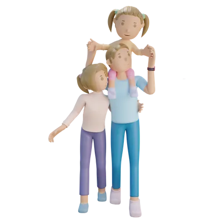 Family walking together  3D Illustration