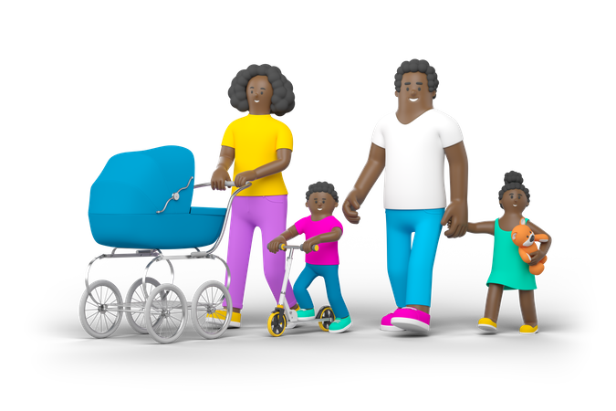 Family Walking Together 3D Illustration
