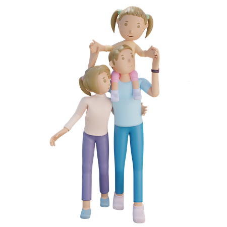 Family walking together 3D Illustration
