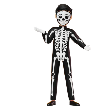 Menino fantasiado de esqueleto  3D Illustration