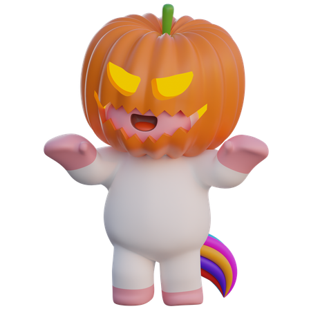 Fantasia de unicórnio com cabeça de abóbora halloween  3D Illustration