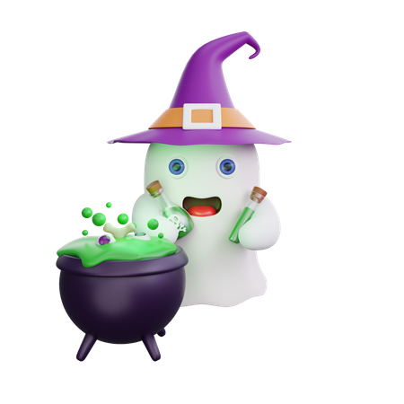 Fantasma com caldeirão  3D Illustration