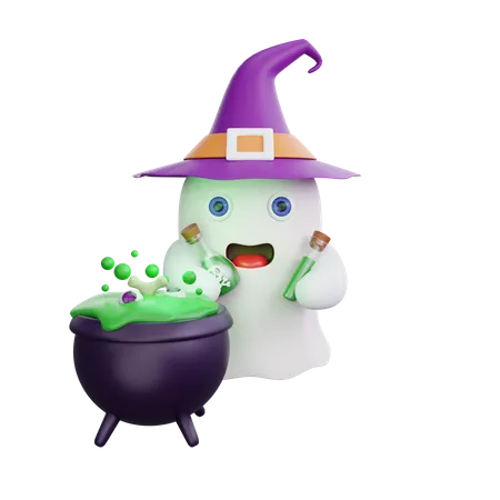 Fantasma com caldeirão  3D Illustration