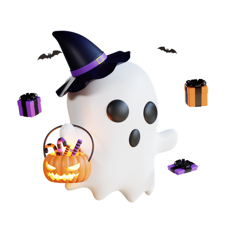 Fantasma con chocolates de Halloween  3D Illustration