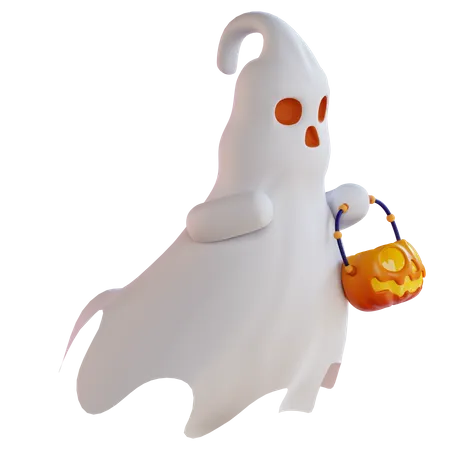 Fantasma de Halloween com cesta de abóbora  3D Icon