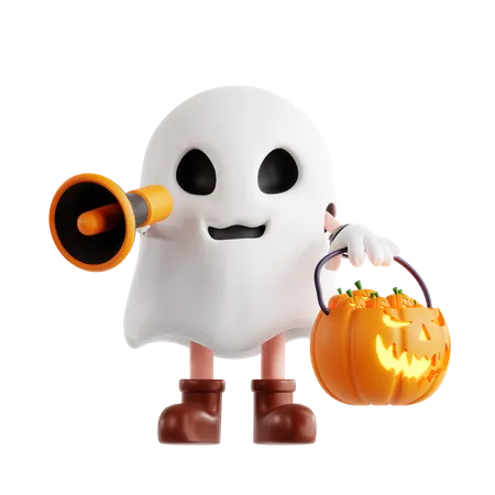 Fantasma haciendo promoción de halloween  3D Illustration