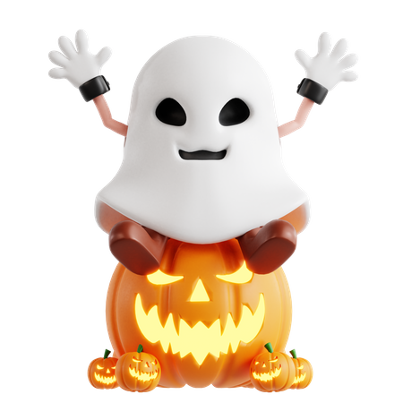 Fantasma sentado en calabaza  3D Illustration