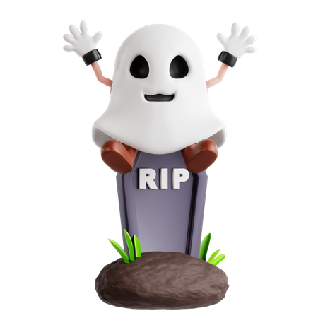 Fantasma sentado na lápide  3D Illustration