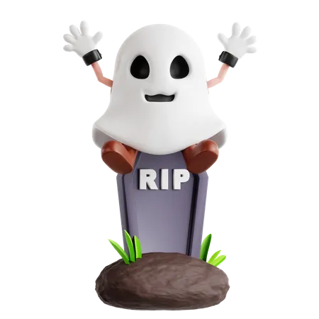 Fantasma sentado na lápide  3D Illustration