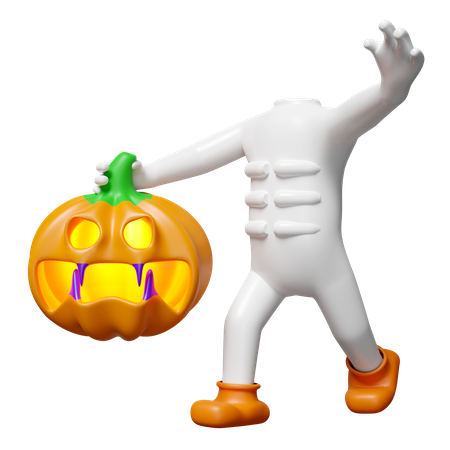 Fantasma sosteniendo cabeza de calabaza  3D Illustration