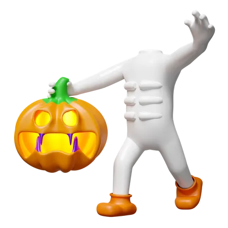 Fantasma sosteniendo cabeza de calabaza  3D Illustration