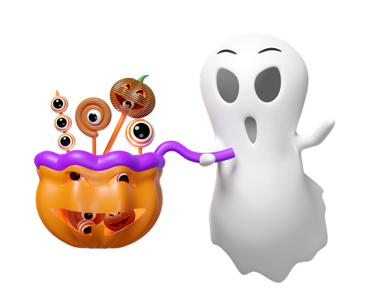 Fantasma sosteniendo una canasta de calabaza  3D Icon