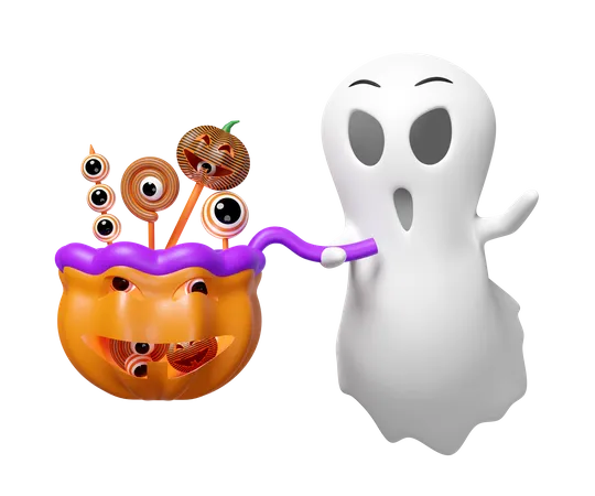 Fantasma sosteniendo una canasta de calabaza  3D Icon