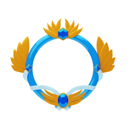 Fantasy Frame Blue With Gold Wings  3D Icon