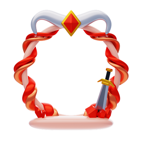 Fantasy Frame Red With Sword Sticked In Crystal  3D Icon