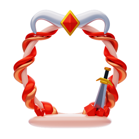 Fantasy Frame Red With Sword Sticked In Crystal  3D Icon