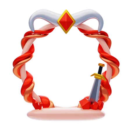 Fantasy Frame Red With Sword Sticked In Crystal  3D Icon