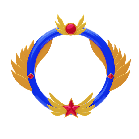 Fantasy Frame With Blue Ring And Gold Wings  3D Icon