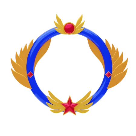 Fantasy Frame With Blue Ring And Gold Wings  3D Icon