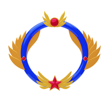 Fantasy Frame With Blue Ring And Gold Wings  3D Icon