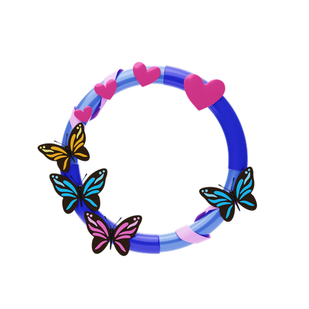 Fantasy Frame With Butterflies And Hearts  3D Icon