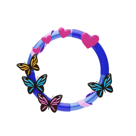 Fantasy Frame With Butterflies And Hearts  3D Icon