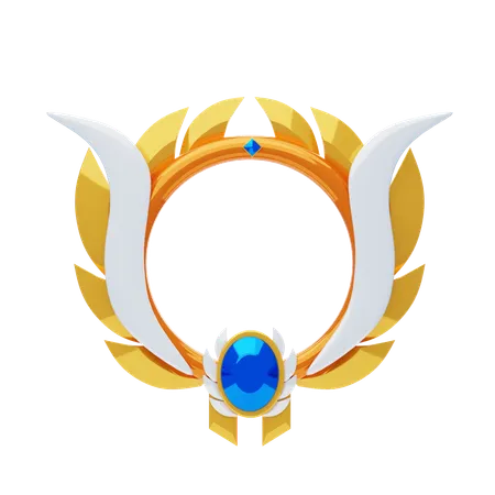 Fantasy Frame With Gold Wings And Blue Diamonds  3D Icon