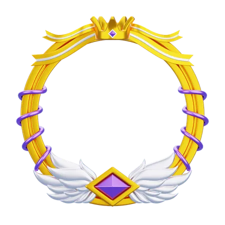 Fantasy Frame With Golden Ring And White Wings  3D Icon