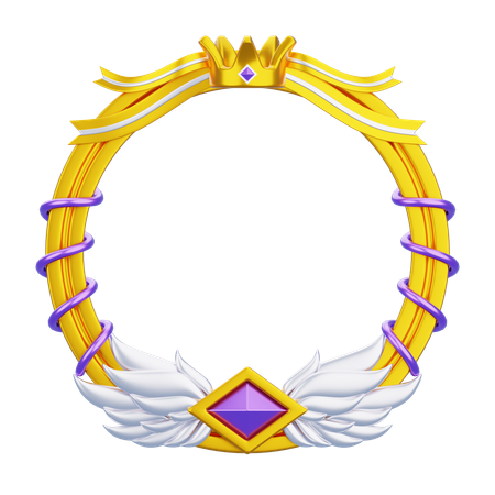 Fantasy Frame With Golden Ring And White Wings  3D Icon