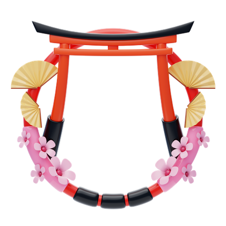 Fantasy Frame With Japanese Gate And Cherry Blossoms  3D Icon