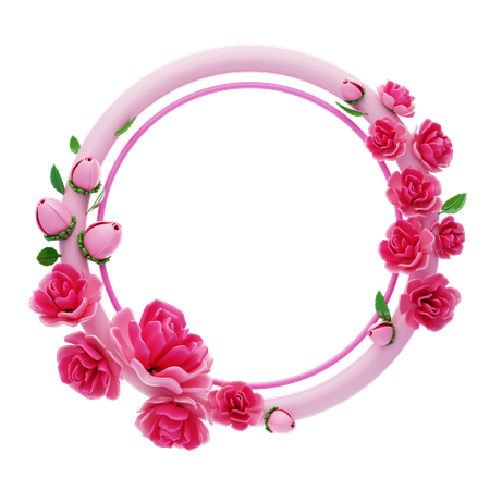 Fantasy Frame With Pink Flowers And Buds  3D Icon