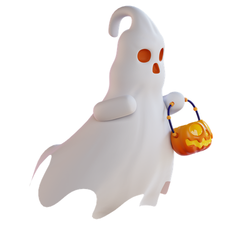 Fantôme d'Halloween avec panier de citrouille  3D Icon