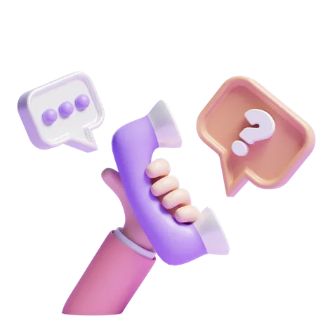 3 D Call Phone And Bubble Talking Talk Or 3 D Customer Support Concept Icon And Question Mark Icon 3D Icon