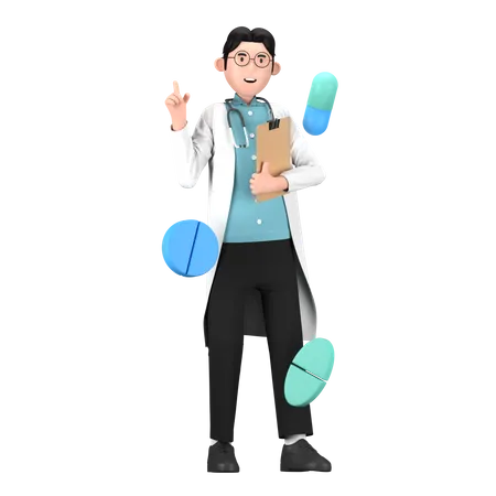Hombre farmacéutico con medicina  3D Icon