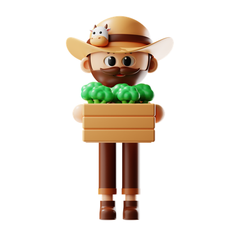 Farmer Bring Broccoli Basket  3D Icon