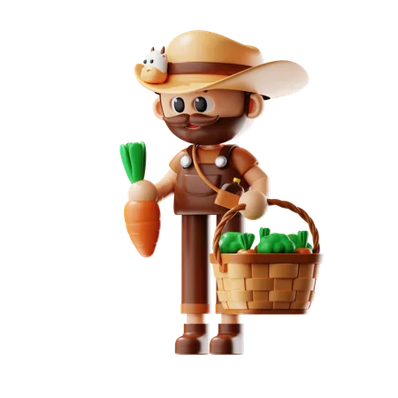 Farmer Bring Harvest Basket  3D Illustration