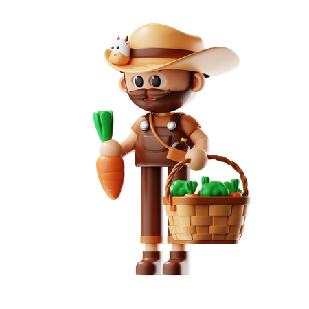 Farmer Bring Harvest Basket  3D Illustration