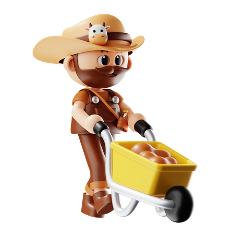 Farmer Carrying Soil With Wheelbarrow  3D Icon