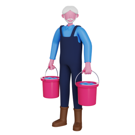 Farmer carrying water buckets  3D Icon
