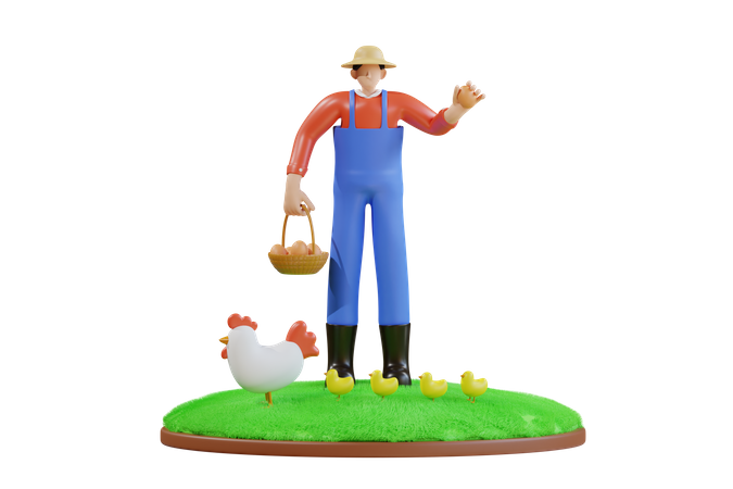 Farmer collecting eggs from hen  3D Icon