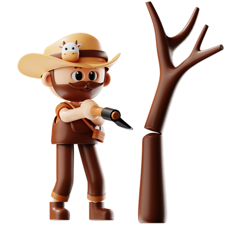 Farmer Cutting Down Trees  3D Illustration