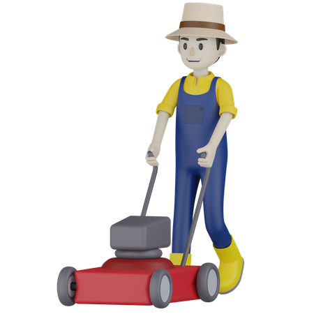 Farmer Cutting Lawn  3D Icon