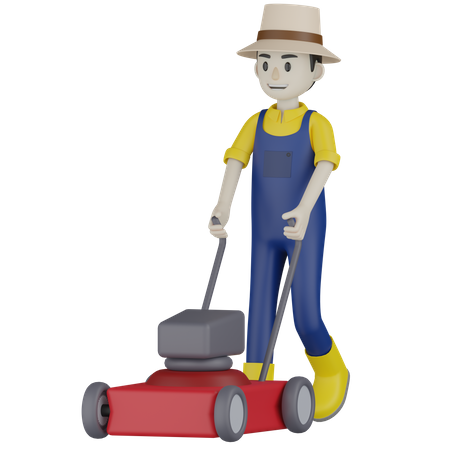 Farmer Cutting Lawn  3D Illustration