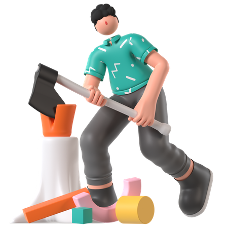 Farmer cutting Wood with Axe  3D Icon