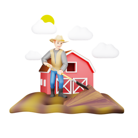 Farmer Digging Hole with Shovel  3D Icon
