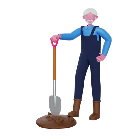 Farmer Digging with shovel 3D Illustration
