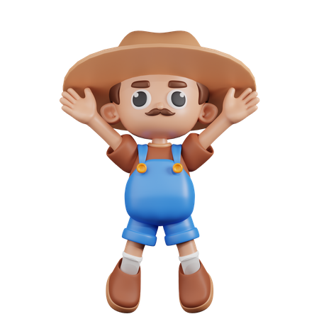 Farmer Doing Jumping Celebration  3D Illustration