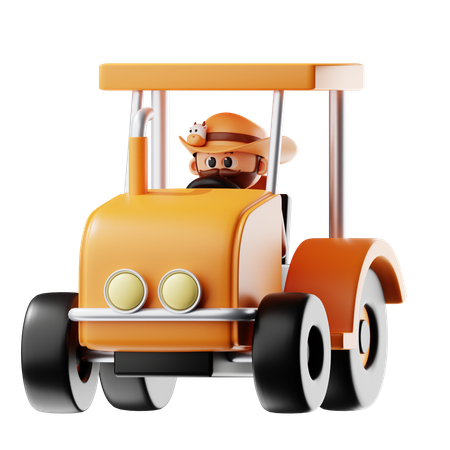 Farmer Driving Tractor  3D Illustration