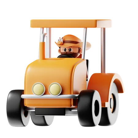 Farmer Driving Tractor  3D Illustration