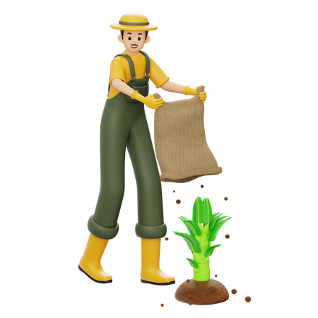 Farmer Gives Fertilizer To Plants  3D Icon